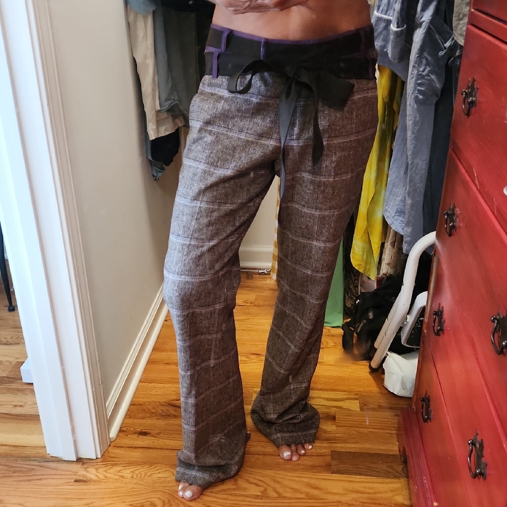 Shin Choi Designer Brown and Purple Plaid Trousers